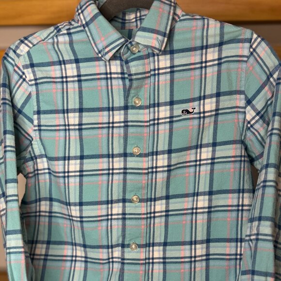 Vineyard Vines Boys Whale Shirt | Green Plaid Button-Down | Size 5 Like New! - Picture 1 of 4